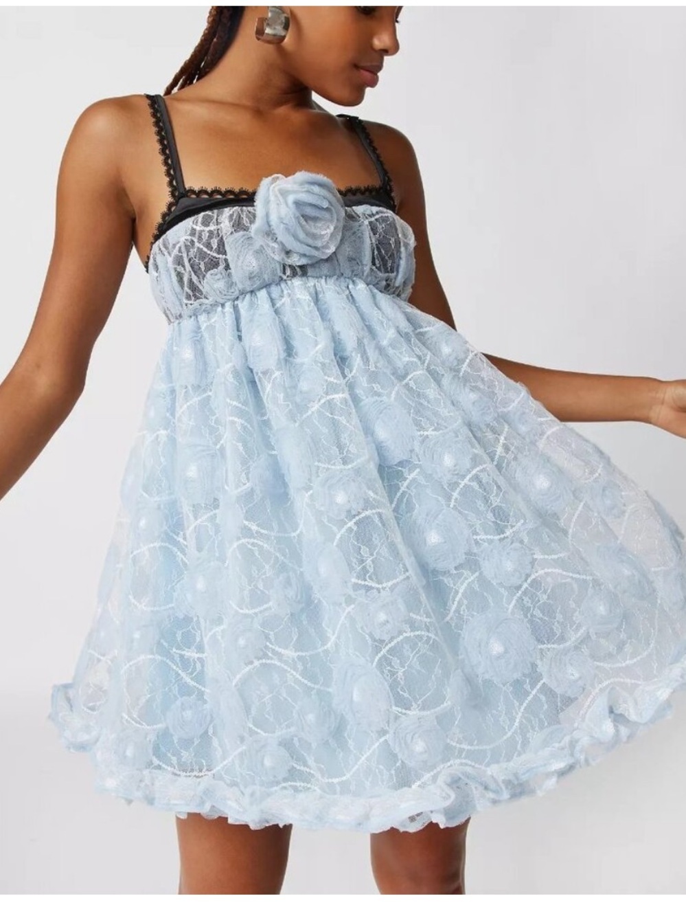 NWT For Love and Lemons Nia lace mini dress Blue Black Size S